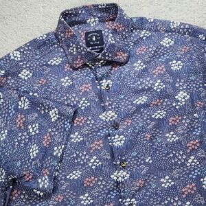 Johnnie-O Winslow Shirt Mens Medium Blue Floral Short Sleeve Button Up Casual